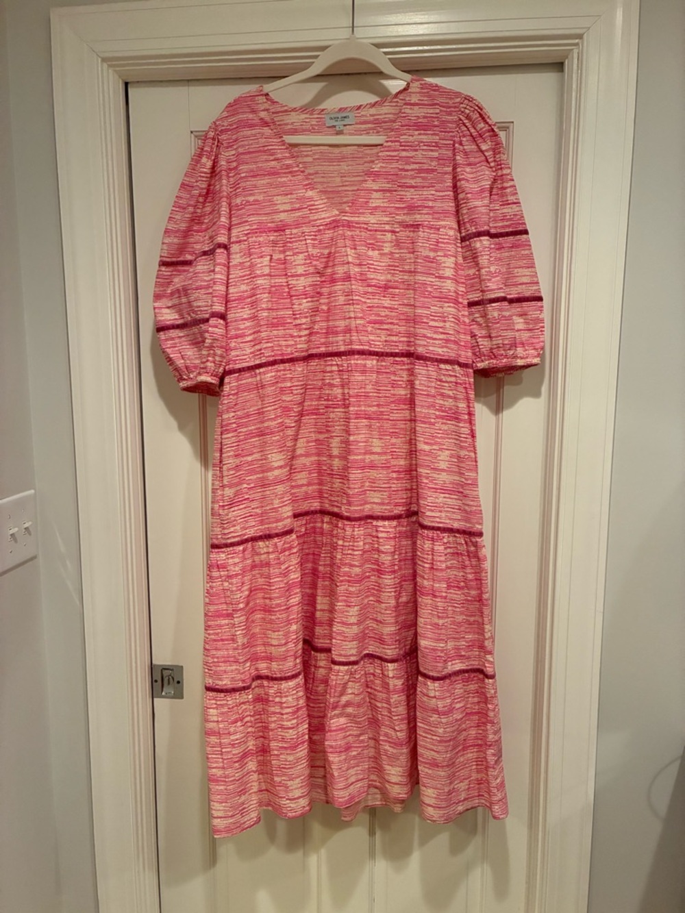 Light Pink Textured Tiered Maxi Dress with V-Neck